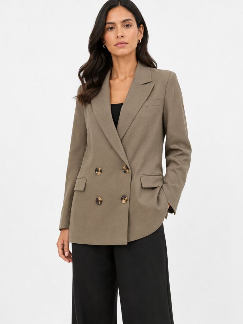 FRANK AND OAK WOOL BLEND DOUBLE BREASTED BLAZER IN BROWN CHOCOLATE CHIP - XS